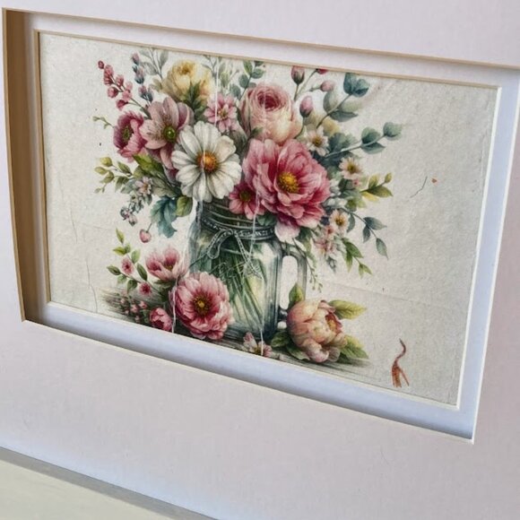 Cottage Shabby Chic Double Image Floral Prints Rice Paper Framed - Picture 2 of 6